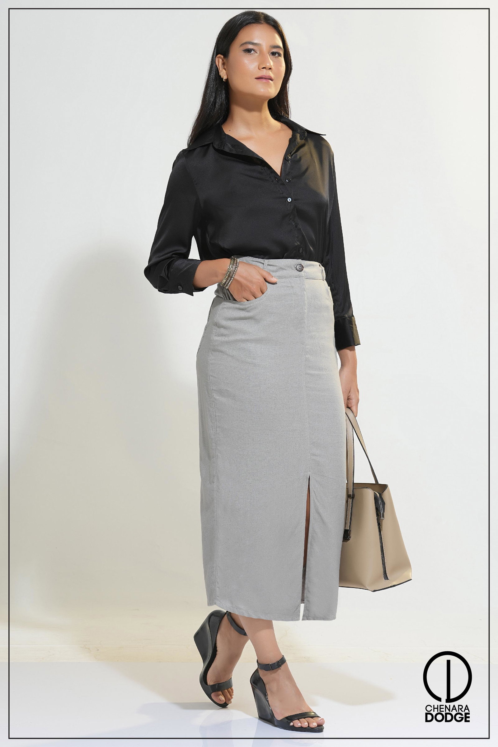 Front-slit midi skirt main image 1